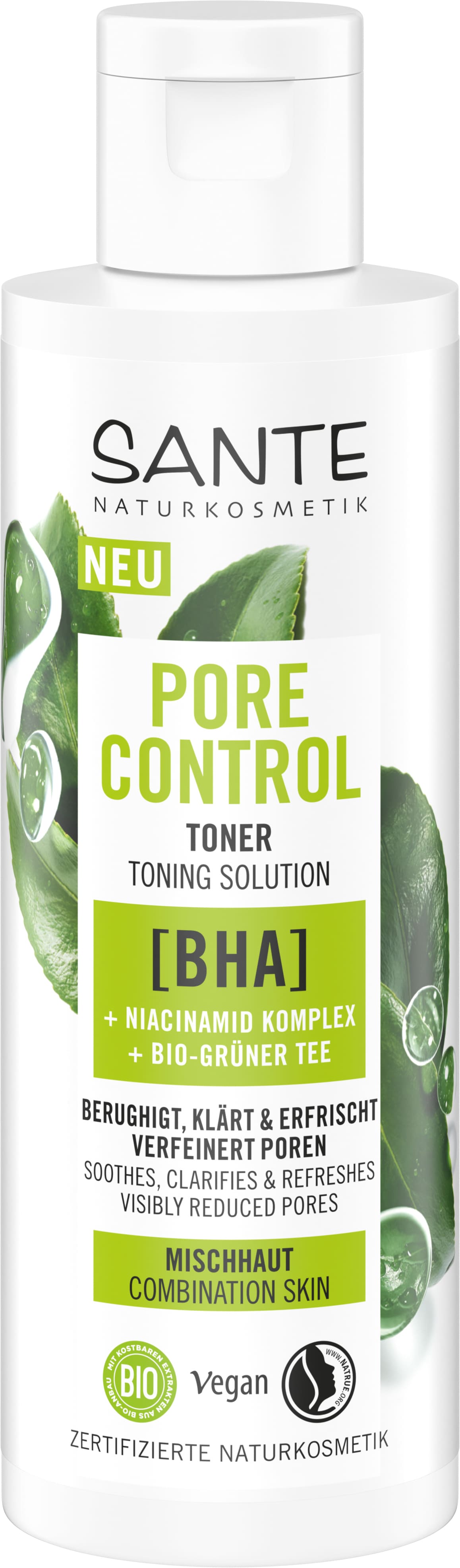 Pore Control Toner BHA, SANTE mit Komplex Niacinamid Naturkosmetik Tee | Bio-Grüner 